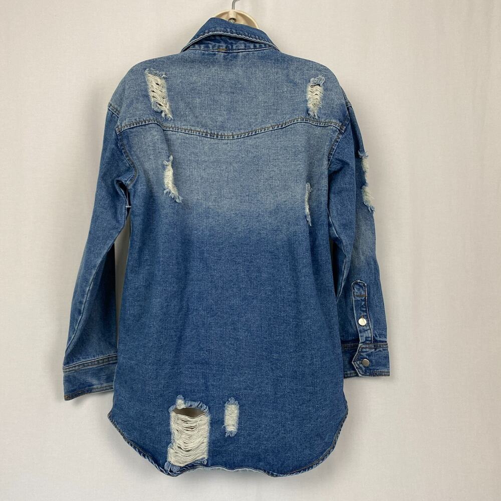 Veveret Denim Jacket Women Small Distressed Shirt Chore Coat Western Cabincore - Picture 5 of 11